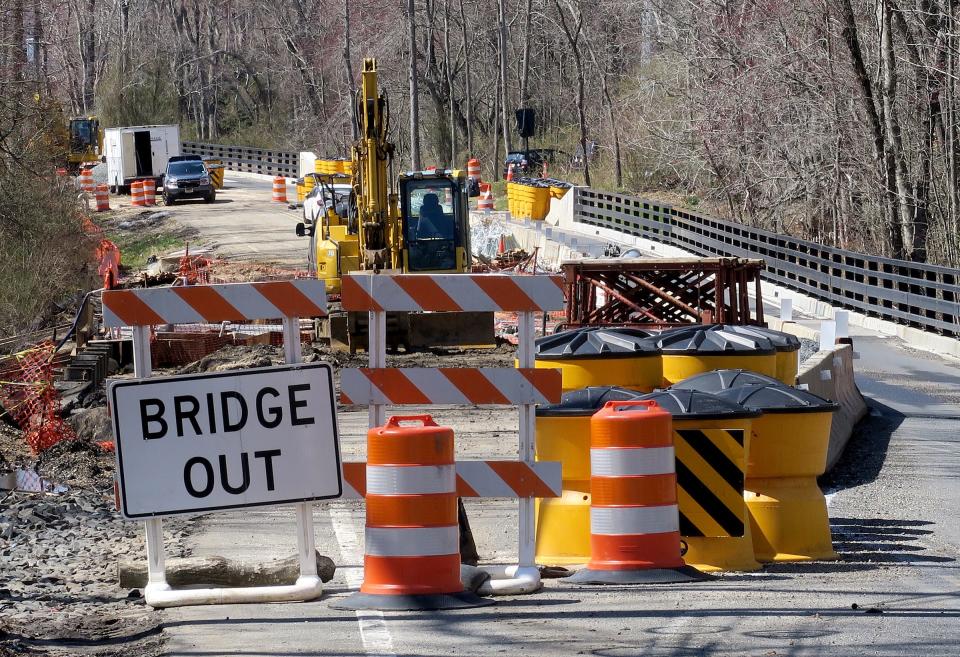 Construction continues Friday, March 29, 2023, on Allaire Road Bridges that cross the Mingamahone Brook in Howell Township.