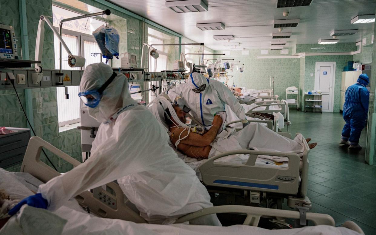 The coronavirus crisis has left provincial Russian hospitals particularly vulnerable compared to better-funded facilities in Moscow, pictured here - Dimitar Dilkoff/AFP