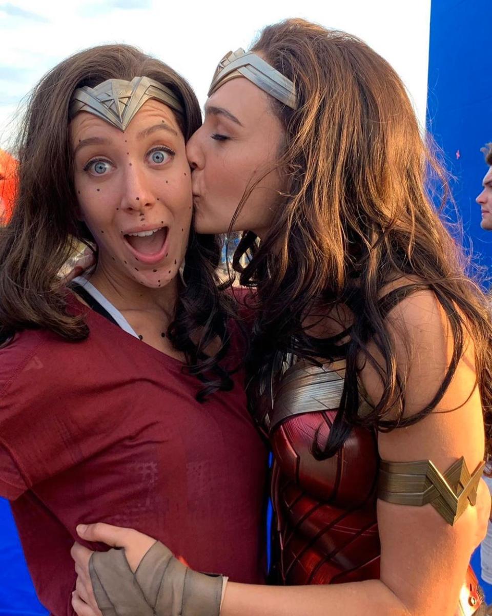 Gal Gadot poses with her 'Wonder Woman' stunt double