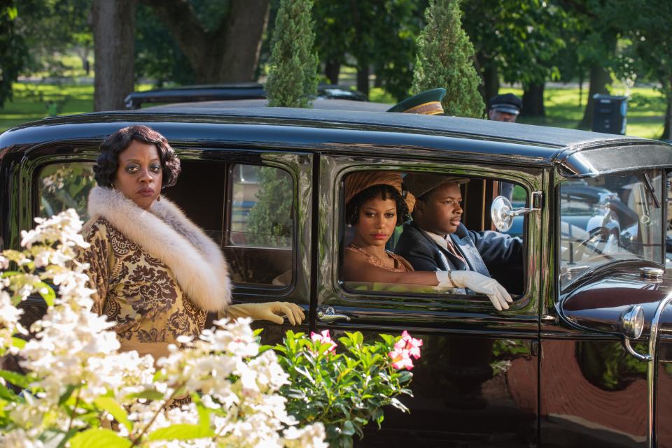 Viola Davis (left, with Taylour Paige and Dusan Brown) plays the blues-singing title character in 1920s musical period piece "Ma Rainey's Black Bottom."