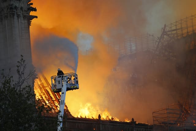 Tackling the blaze on Monday evening