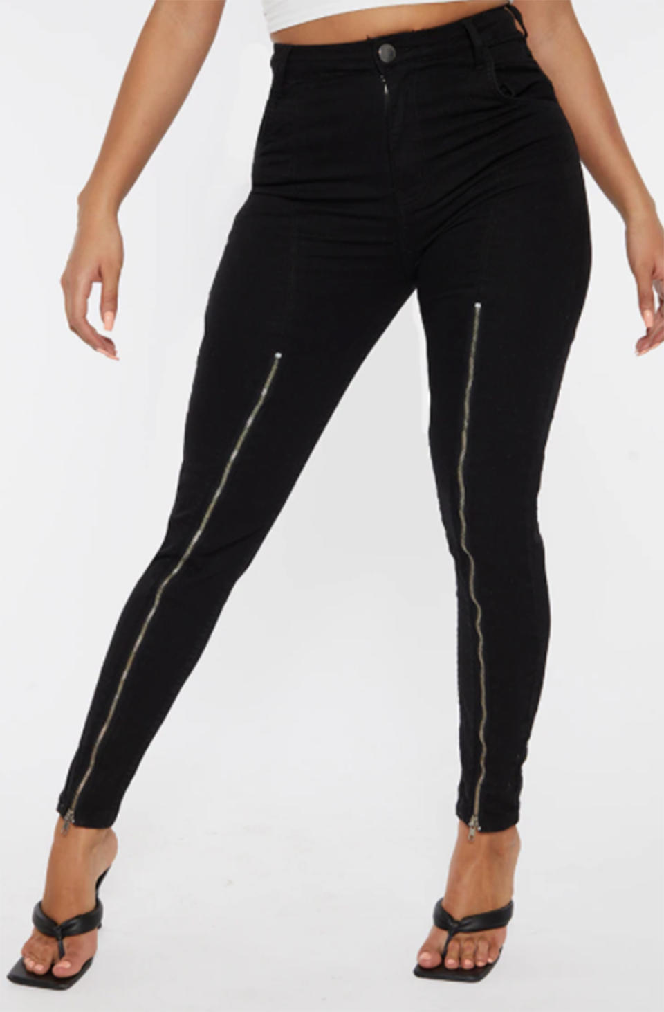 Pretty Little Thing Shape Black High Waist Zip Detail Skinny Jeans, on sale for $19. Photo: Pretty Little Thing.