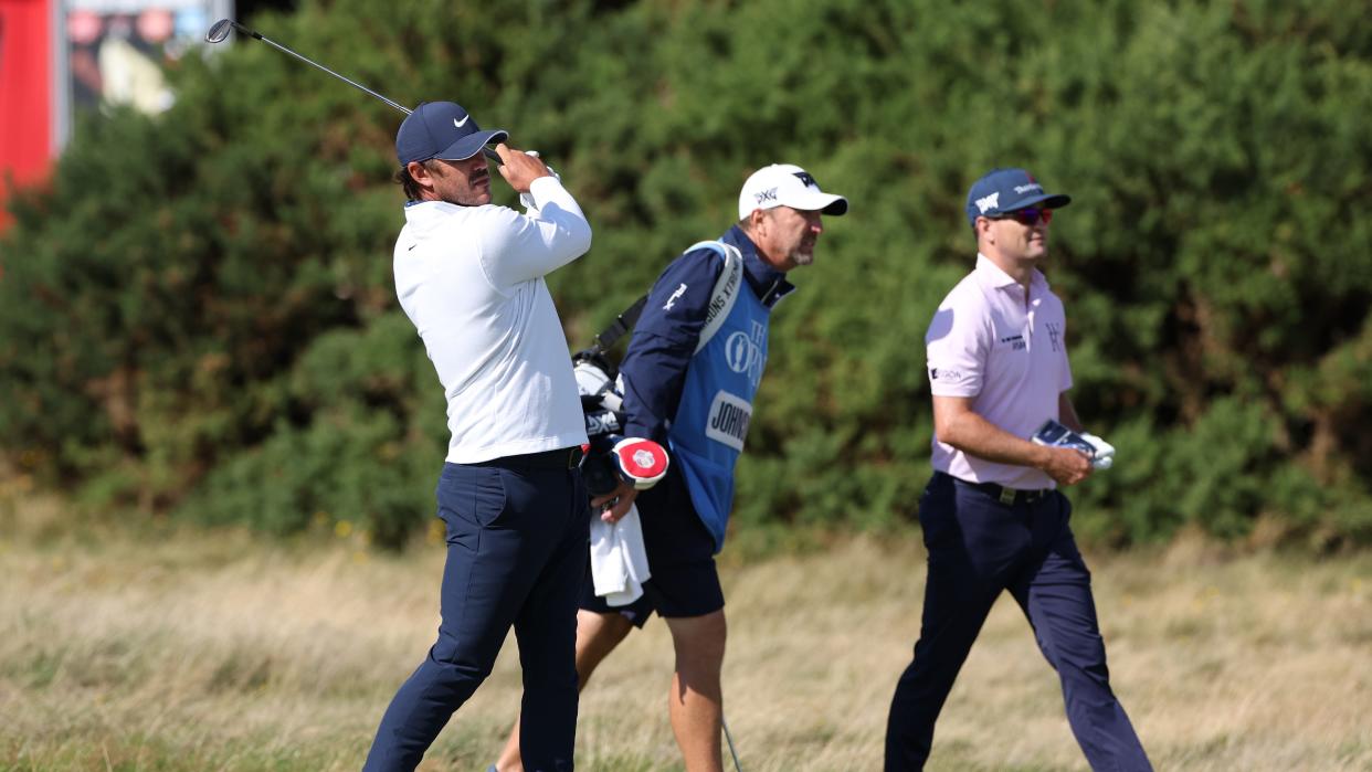  Brooks Koepka and Zach Johnson playing a practice round together ahead of the 151st Open Championship at Royal Liverpool Golf Club 