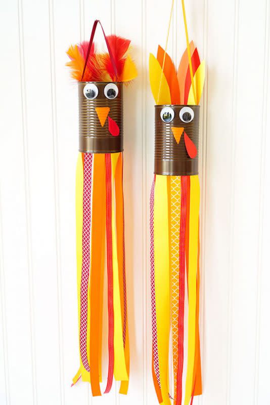 <p>Happiness Is Homemade</p><p>Don’t toss out the tin cans you used to whip up your Thanksgiving feast. Why? Your little ones will need them for this whimsical DIY by <a href="https://www.happinessishomemade.net/thanksgiving-kids-craft-turkey-windsocks/" rel="nofollow noopener" target="_blank" data-ylk="slk:Happiness Is Homemade;elm:context_link;itc:0;sec:content-canvas" class="link rapid-noclick-resp"><em>Happiness Is Homemade</em></a>.</p>