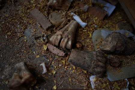 Ox bones which are used to make the triggers of crossbows are seen at a workshop in Liuku township of Nujiang Lisu Autonomous Prefecture in Yunnan province, China, March 27, 2018. REUTERS/Aly Song