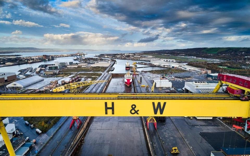 Harland & Wolff's two giant yellow-painted gantry cranes are famous features of the Belfast skyline