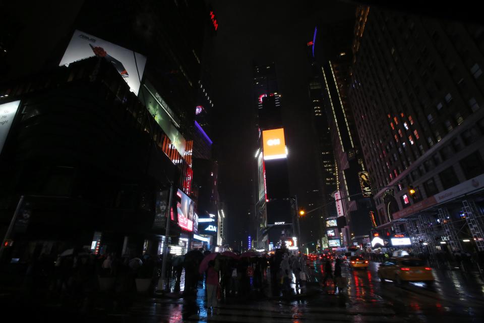 Times Square is pictured durng Earth Hour in New York