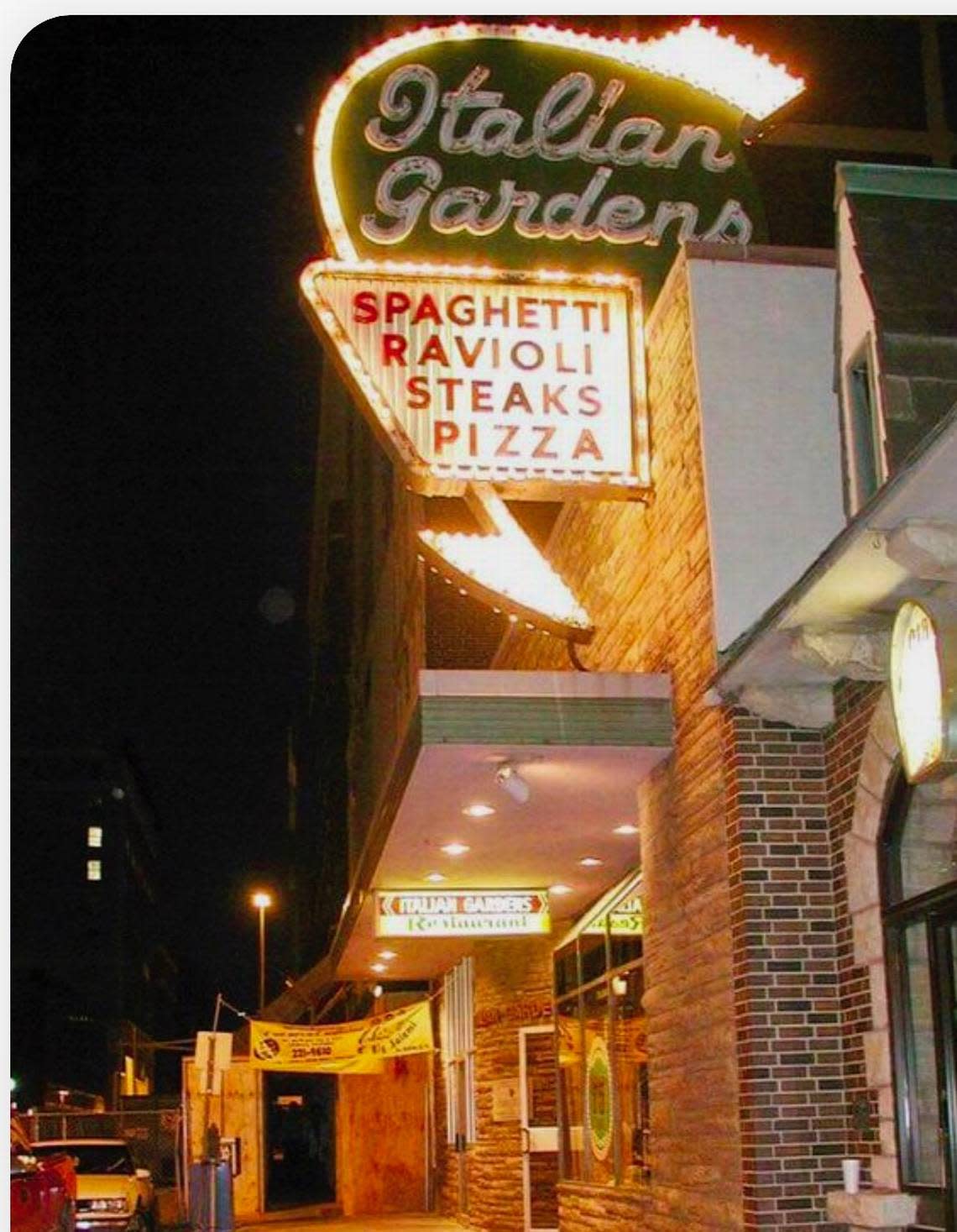 Italian Gardens’ neon sign at 1110 Baltimore Ave. (date unknown).
