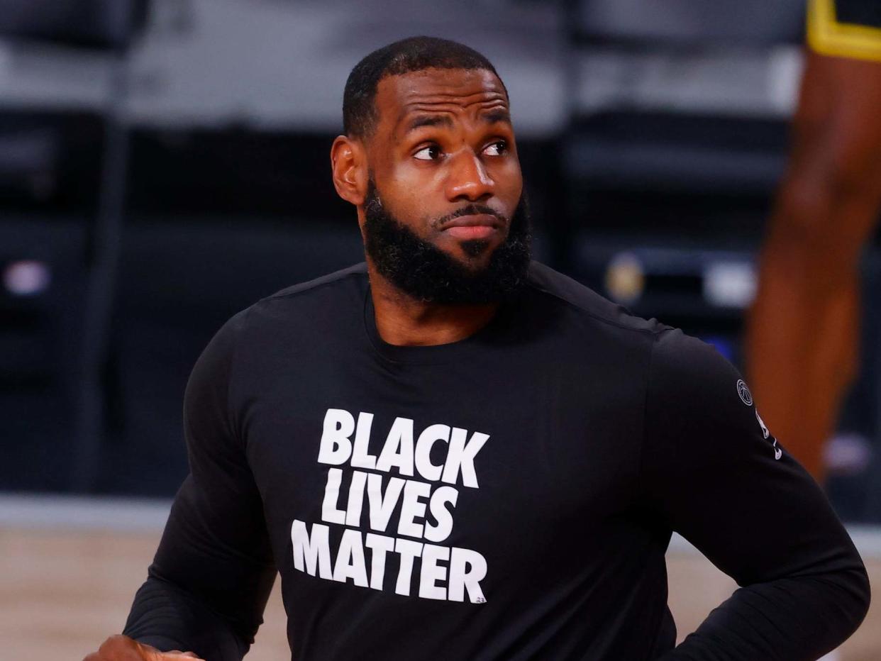 LeBron James sports a Black Lives Matter jersey while warming up for a game: Getty Images