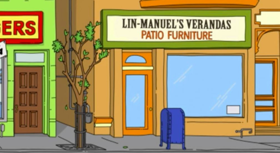 The space is named in this scene "Lin-Manuel's Verandas Patio Furniture"