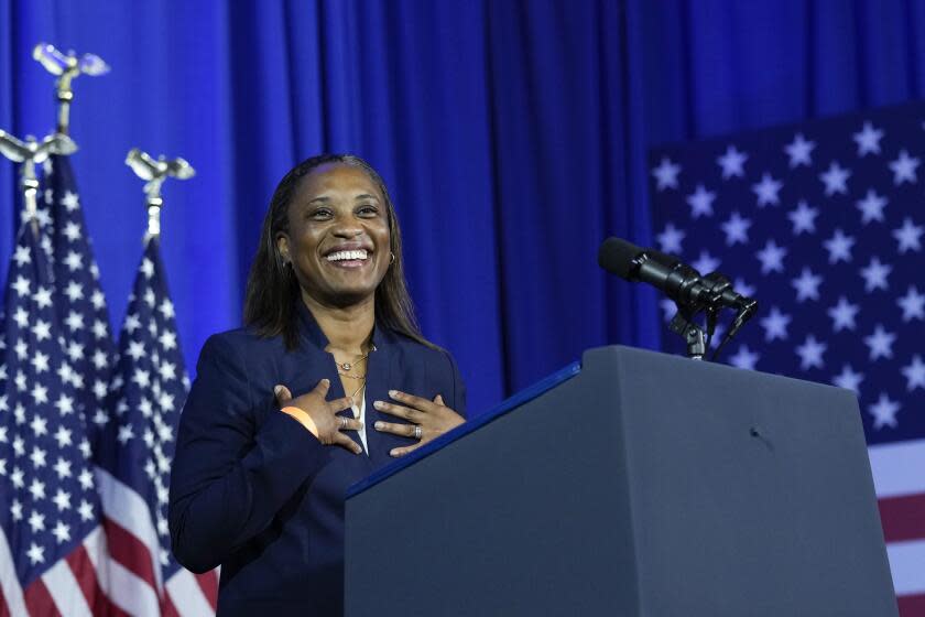 Laphonza Butler, President of EMILY's List, speaks during an event in Washington, Friday, June 23, 2023. (AP Photo/Susan Walsh)