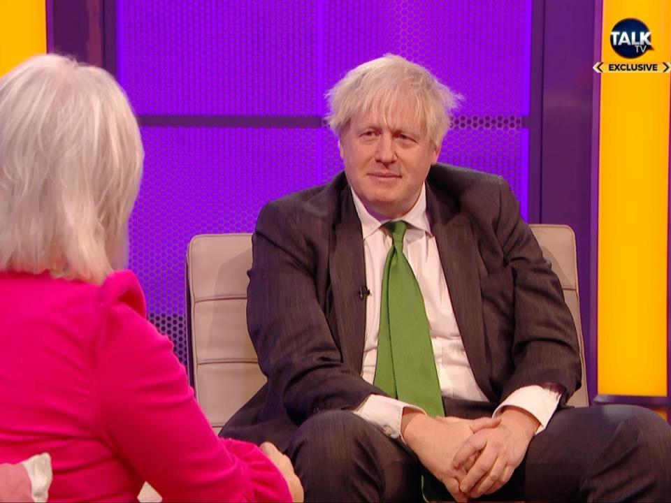 Boris Johnson appears on TalkTV with Nadine Dorries (TalkTV screengrab)