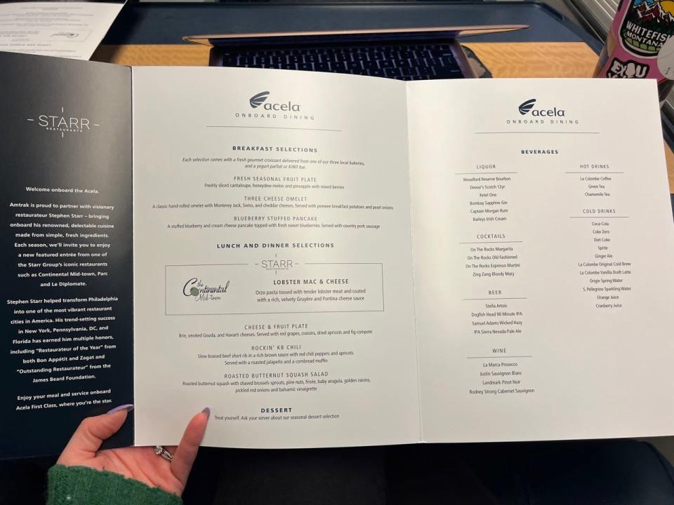 Amtrak food menu 