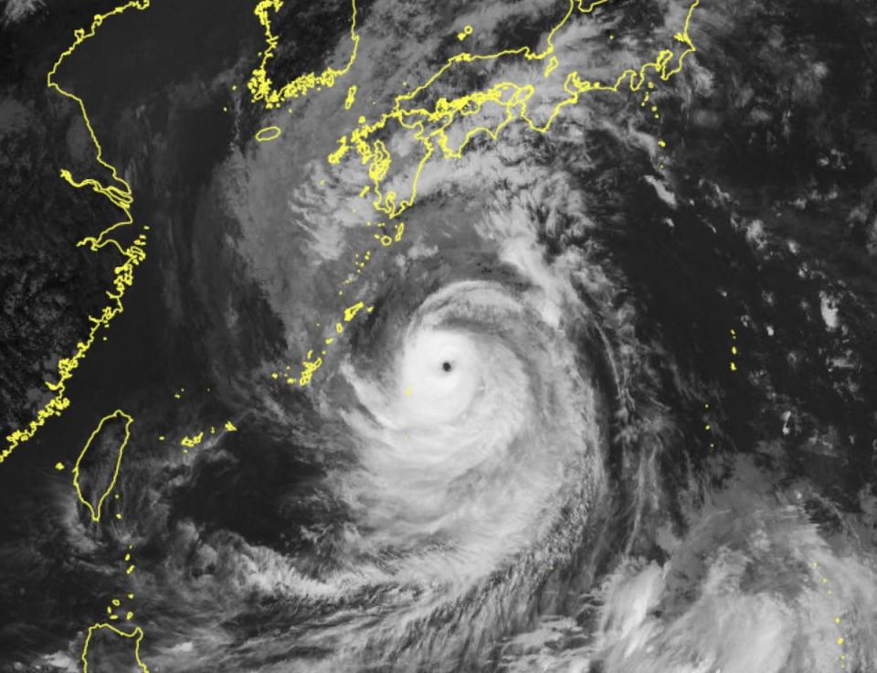 Satellite imagery by the Japan Meteorological Agency shows Typhoon Nanmadol building up near the remote southern islands of Japan (JMA/AFP)