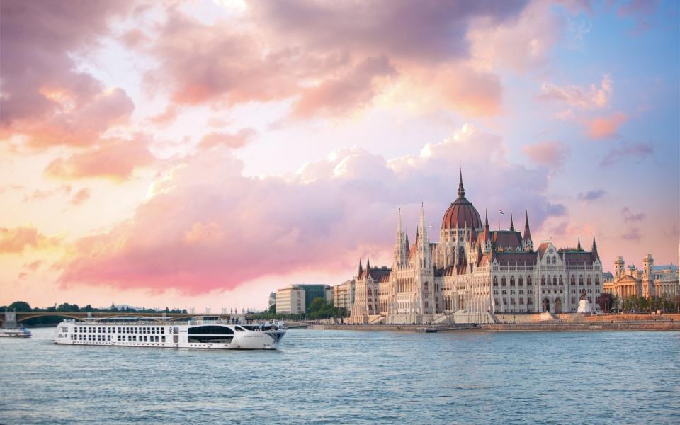 ship on river by budapest