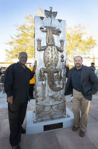 <p>Mobile County Commission</p> â€œThe Memory Keeperâ€ sculpture was dedicated in the Africatown Heritage House Memorial Garden.