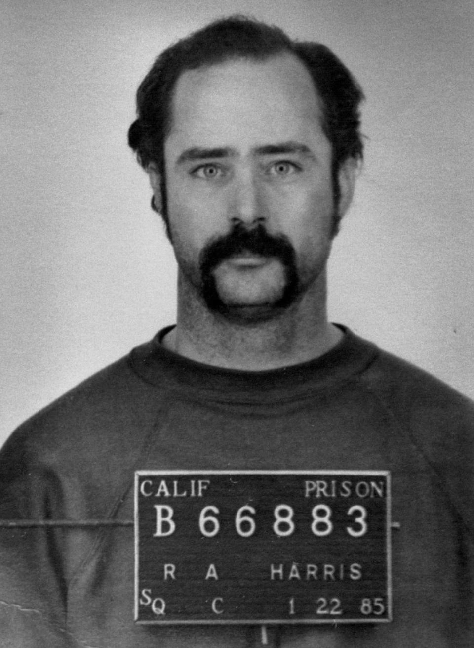 1985 mug shot of Richard Alton Harris, convicted of the 1978 killing of two San Diego teens, John Mayeski and Michael Baker (both 16). He was executed in at San Quentin State Prison in 1992.