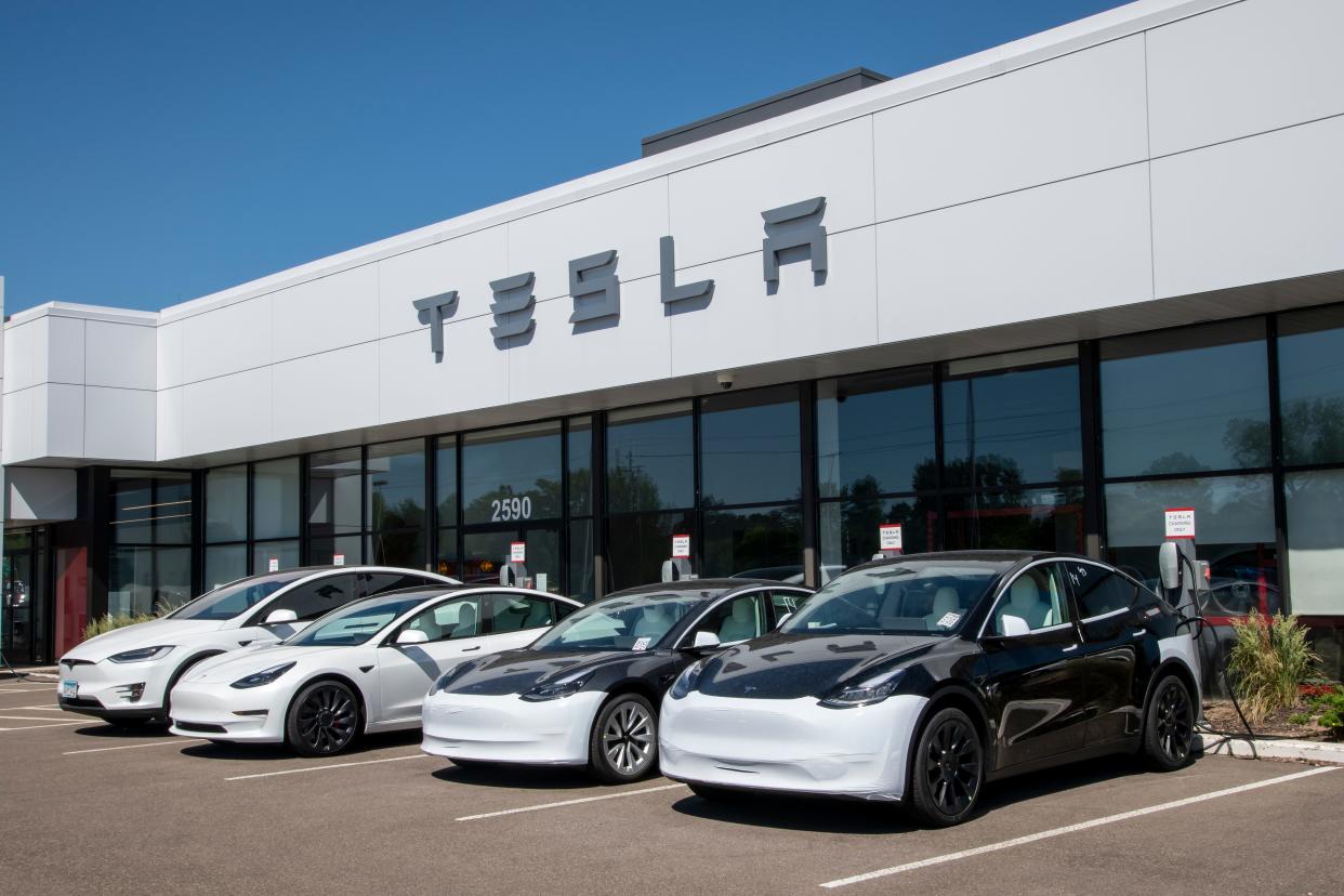 A Tesla car dealership in Maplewood, Minnesota.