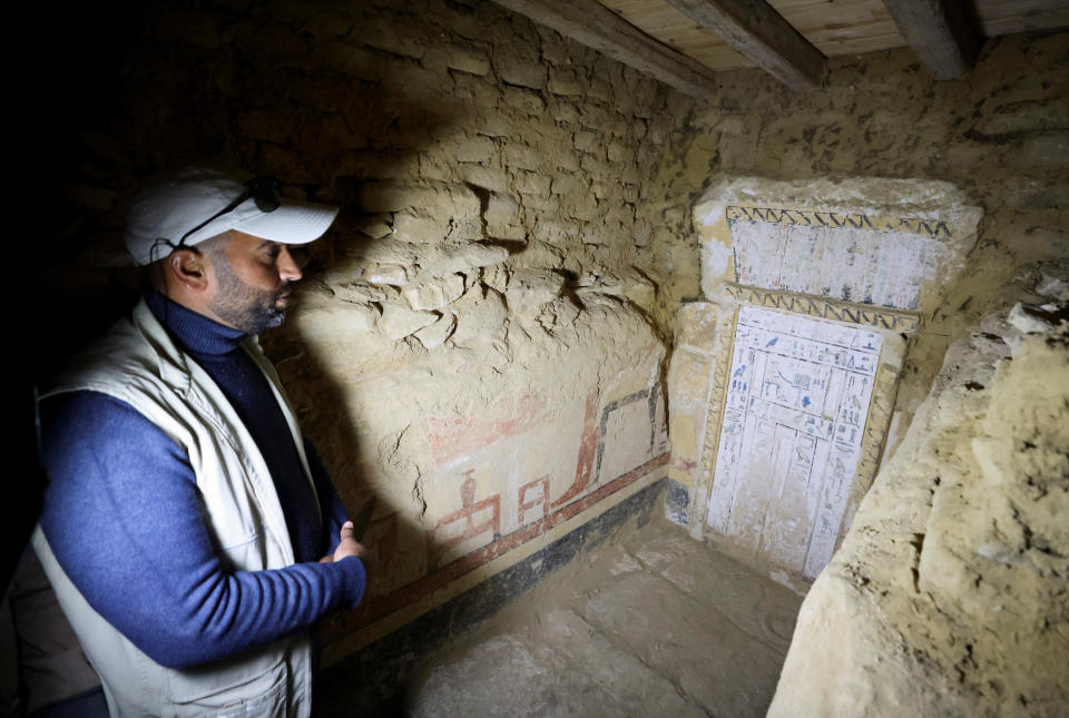 A general view inside a tomb after the announcement of the discovery of 4,300-year-old sealed tombs in Egypt's Saqqara necropolis, in Giza, Egypt, January 26, 2023. REUTERS/Mohamed Abd El Ghany