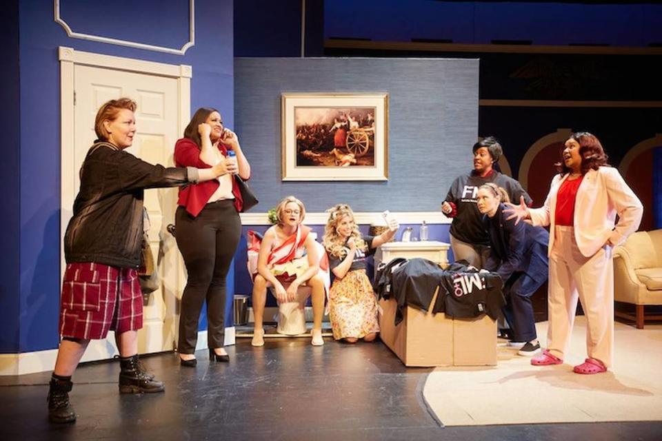 The company of “POTUS” performing at Booth Playhouse in March 2023. This Charlotte Conservatory Theatre production also played at Cain Center for the Arts in Cornelius in April.
