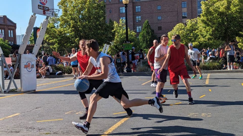 Thomas Lake, driving with the ball, at Spokane Hoopfest in 2023. - Courtesy John Lake