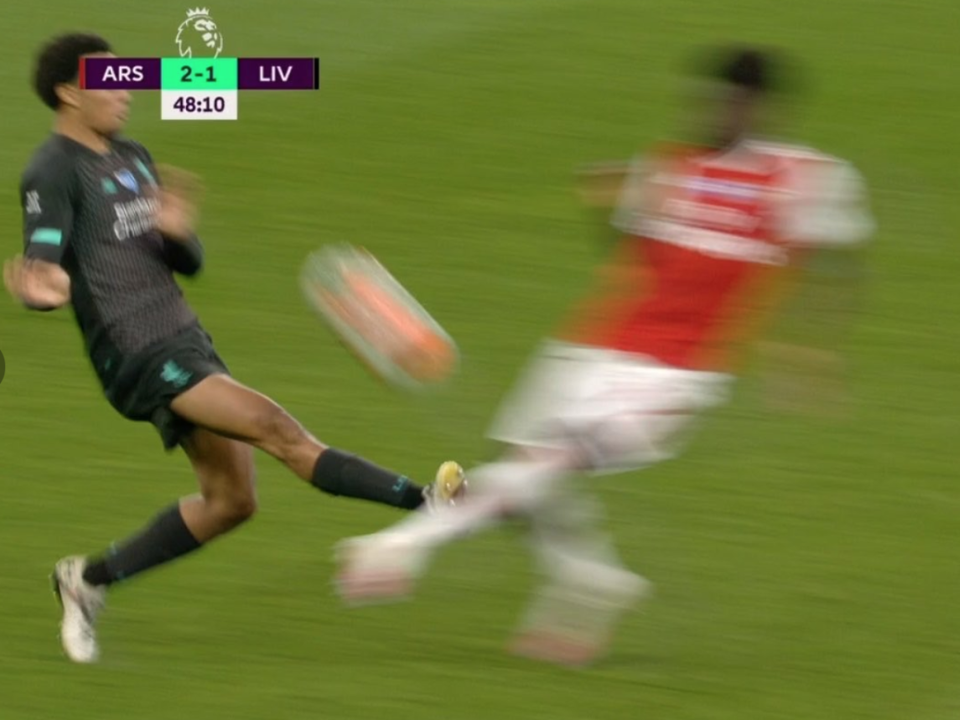 Trent Alexander-Arnold escaped with a yellow card for this challenge on Bukayo Saka: Amazon Prime