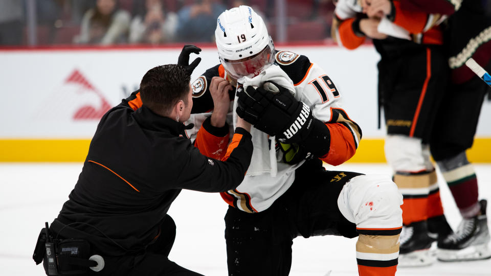 Ducks rookie sensation Trevor Zegras was fuming over Jay Beagle's antics toward teammate Troy Terry during Anaheim's blowout win. (Getty)