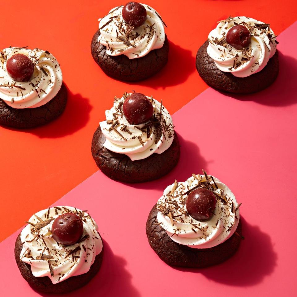 black forest cookies with a cherry on top