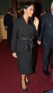 <p>For the Royal British Legion Festival of Remembrance at the Royal Albert Hall in London on November 10, Meghan recycled a Stella McCartney coat she first wore in Wales. The Duchess accessorised the ensemble with Manolo Blahnik pumps and earrings by Zofia Day. <em>[Photo: Getty]</em> </p>