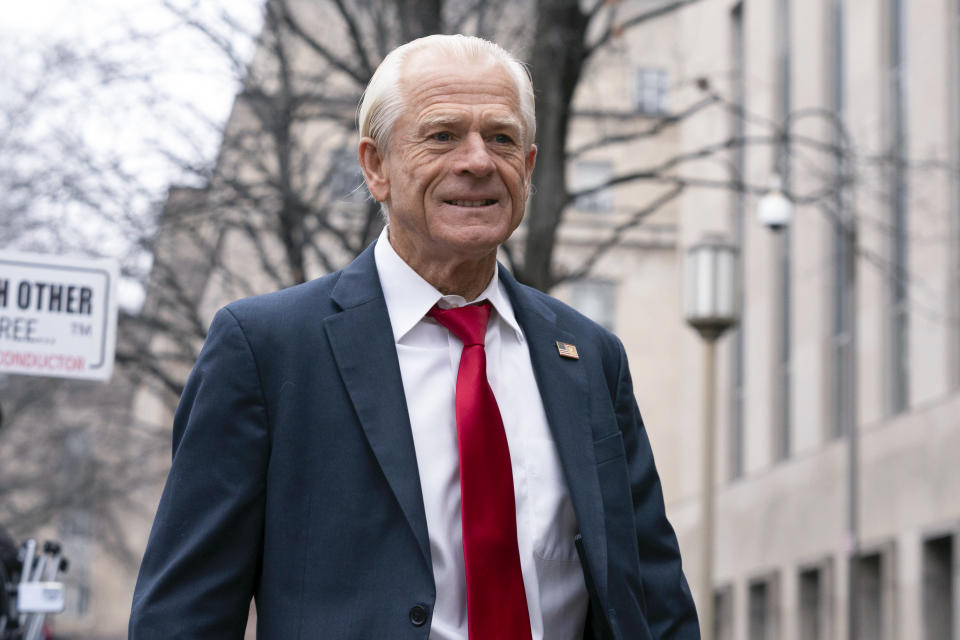 Former Trump White House trade adviser Peter Navarro arrives at U.S. Federal Courthouse in Washington, Thursday, Jan. 25, 2024. (AP Photo/Jose Luis Magana)