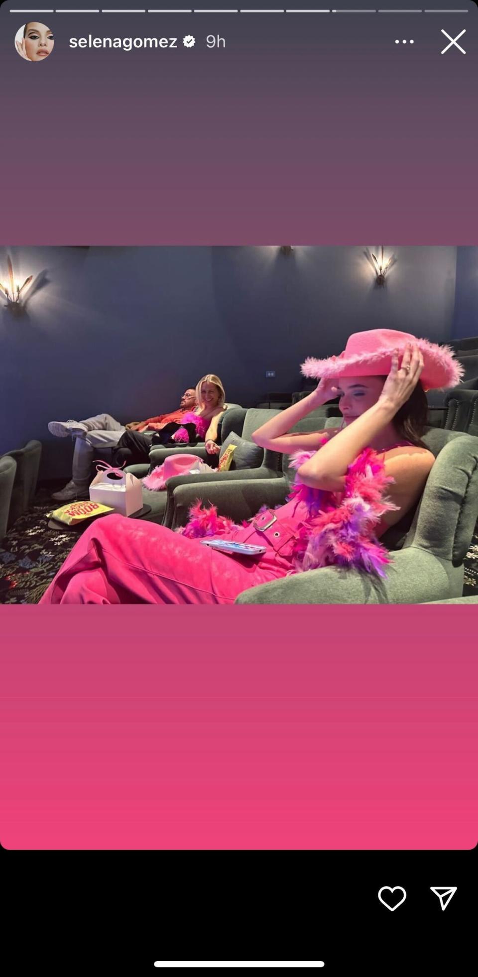 Selena Gomez's group embraced their inner Barbie for a screening of the Greta Gerwig flick. (Instagram)