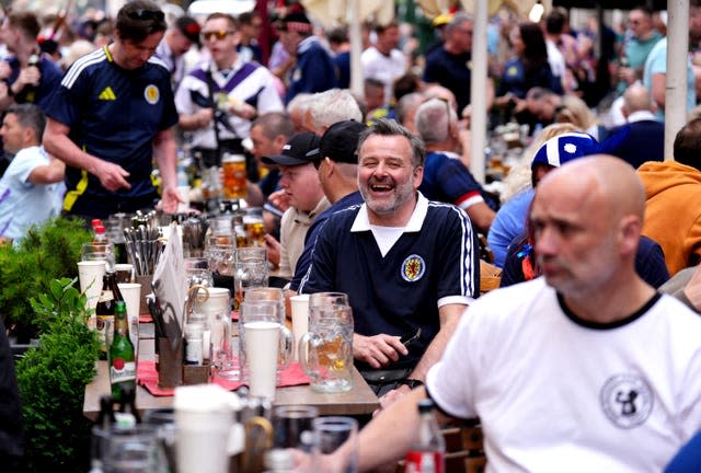 A Scottish fan on Marienplatz in Munich, Germany