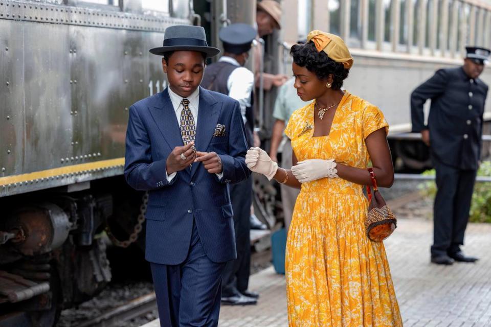 Jalyn Hall, left, plays Emmet Till and Danielle Deadwyler is Mamie Till Bradley in the acclaimed 2022 film, “Till.” There are several screenings of the film in the Triangle during Black History Month. MGM/Entertainment Pictures/Zuma Press/TNS