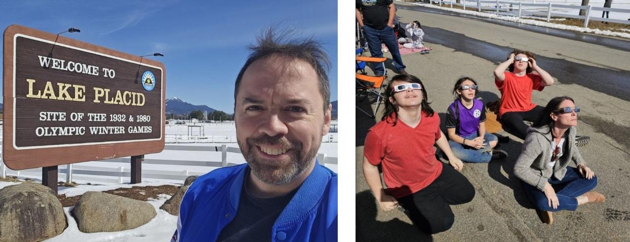 Joe Fluhr, of Hawley, at left, watched the total solar eclipse on April 8, 2024, at Lake Placid, New York, with his family: Peter, Charlotte, Jonathan and his wife Jennine. This was the second total solar eclipse he and his family had a chance to see. Fluhr, who as a kid dreamed of being an astronaut, teaches science at Lehman Intermediate School in Dingmans Ferry.