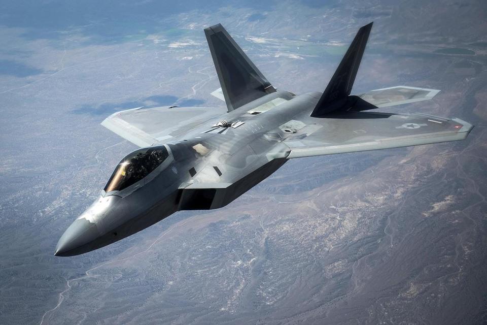 An F-22 Raptor.