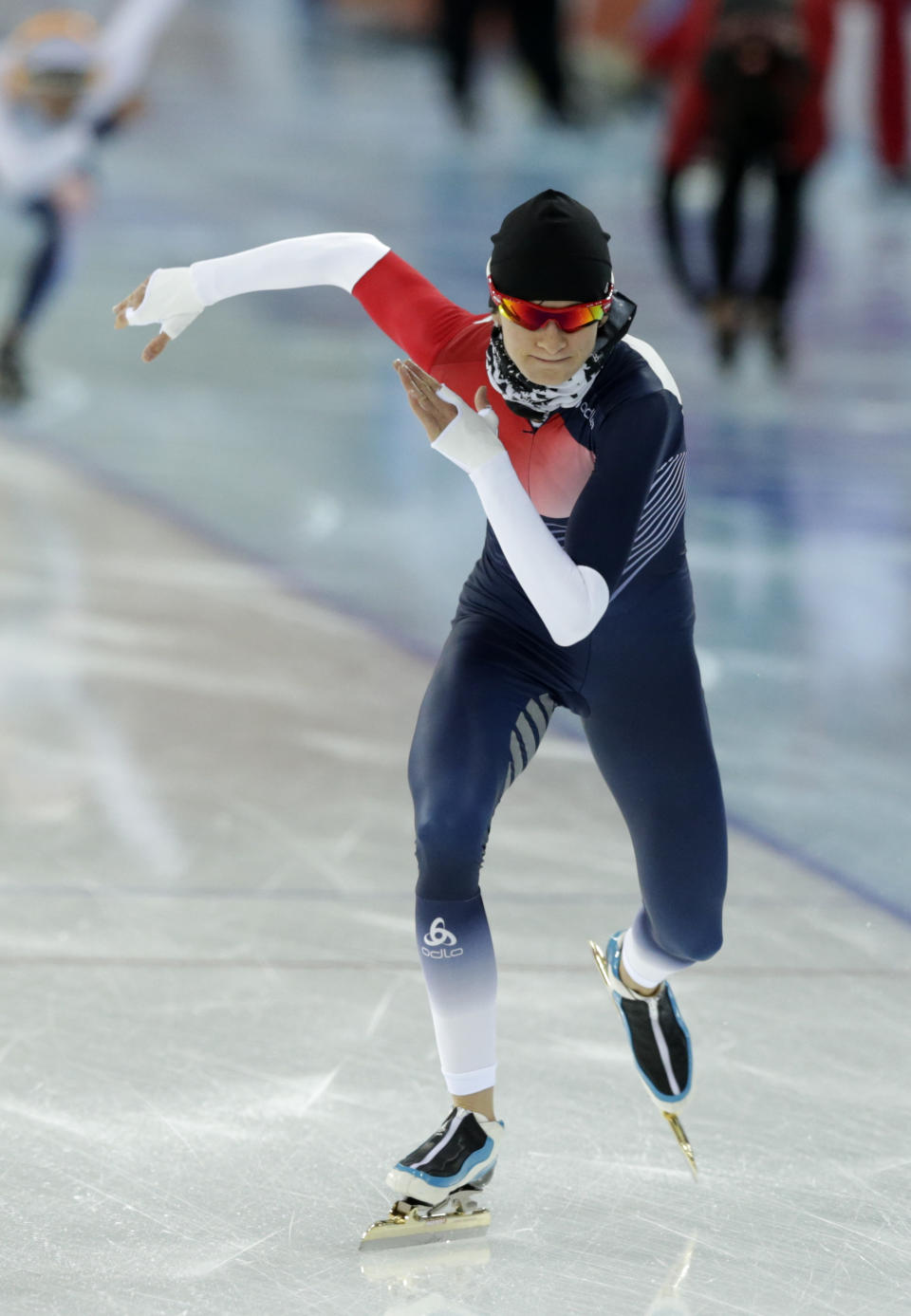 Martina Sablikova of the Czech Republic practices her start at the Adler Arena Skating Center during the 2014 Winter Olympics in Sochi, Russia, Friday, Feb. 7, 2014. (AP Photo/Matt Dunham)