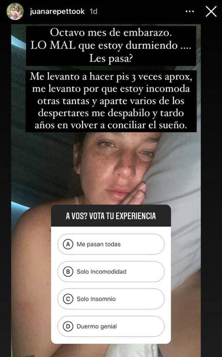 Juana Repetto reveló que tiene problemas para dormir, producto de su embarazo de ocho meses.