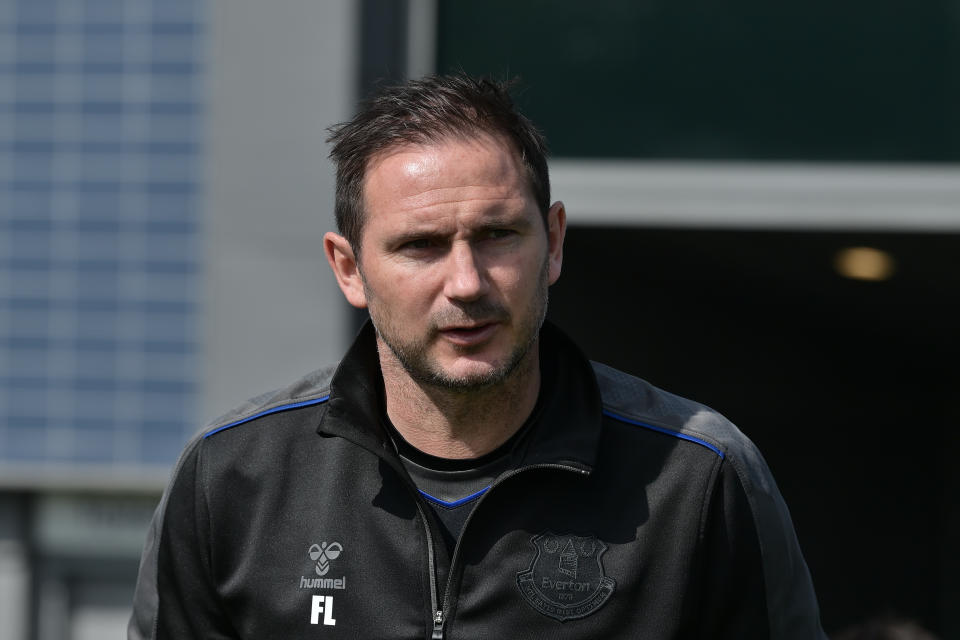 HALEWOOD, ENGLAND - APRIL 27: (EXCLUSIVE COVERAGE) Frank Lampard during the Everton Training Session at Finch Farm on April 27, 2022 in Halewood, England.  (Photo by Tony McArdle/Everton FC via Getty Images)