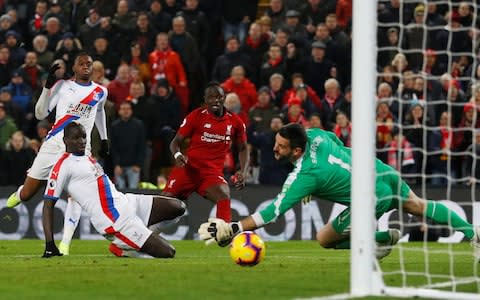 Soccer Football - Premier League - Liverpool v Crystal Palace - Anfield, Liverpool, Britain - January 19, 2019 Liverpool's Sadio Mane scores their fourth goal REUTERS/Phil Noble EDITORIAL USE ONLY. No use with unauthorized audio, video, data, fixture lists, club/league logos or "live" services. Online in-match use limited to 75 images, no video emulation. No use in betting, games or single club/league/player publications. Please contact your account representative for further details - Credit: REUTERS