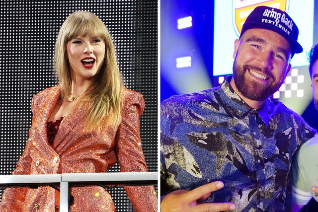 <p>Kevin Mazur/TAS24/Getty Images for TAS Rights Management, Kyle Rivas/Getty Images</p> Taylor Swift, Travis Kelce