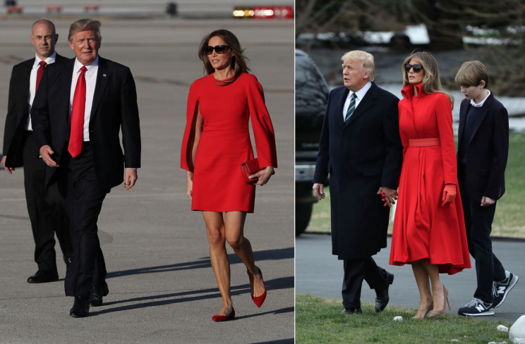 <i>Melania has been spotted in red several times [Photo: Getty]</i>