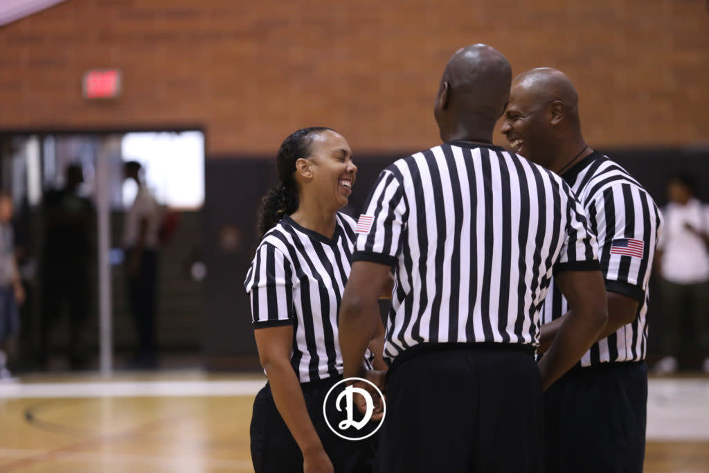 Crystal Hogan laughs with other Drew League referees. (Courtesy of the Drew League)