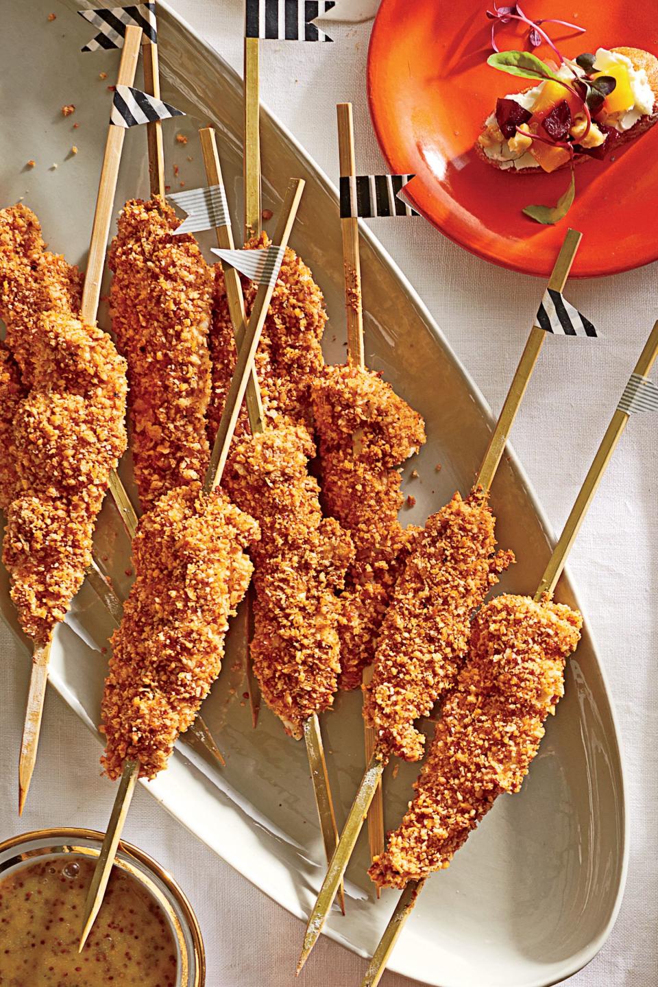 Panko-Pecan Chicken Finger Skewers