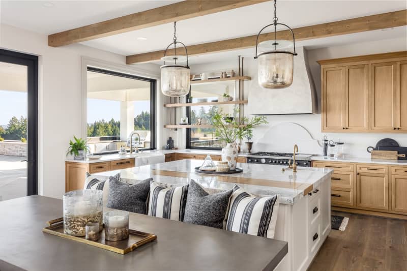 Modern white and wood farmhouse kitchen