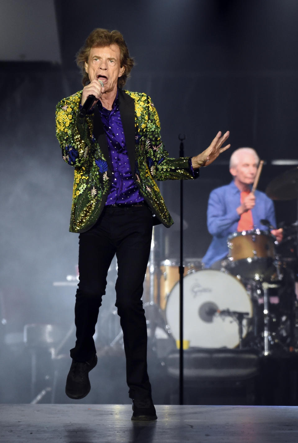 Mick Jagger of the Rolling Stones performs during their concert at the Rose Bowl, Thursday, Aug. 22, 2019, in Pasadena, Calif. (Photo by Chris Pizzello/Invision/AP)