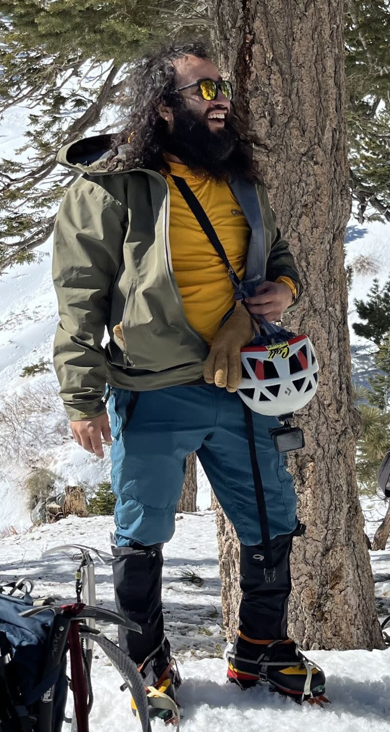 Jesse Saldana after climbing the Baldy Bowl on Jan. 27, 2023.