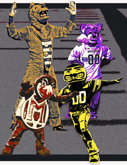 Big 10 mascots that USC and UCLA will be traveling to play during their inaugural season in the Big 10.