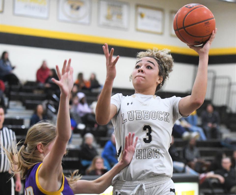 Lubbock High's Mecailin Marshall goes for a shot against Abilene Wylie on Monday, Feb. 7, 2022, at Lubbock High's Westerner Arena in Lubbock.