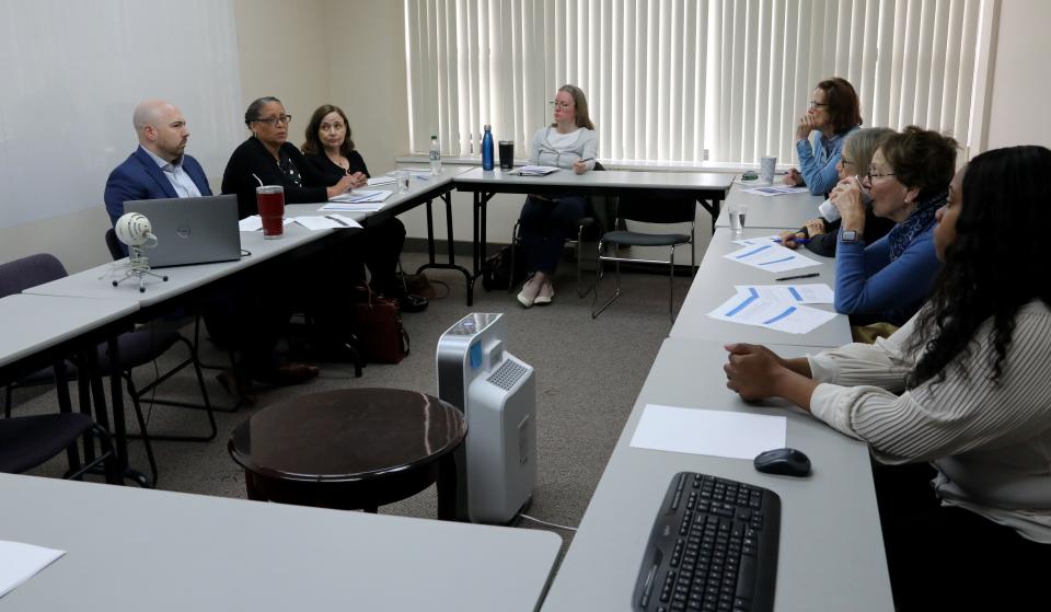 In this file photo, Christopher Schweitzer, a supervising attorney, Jill Bradshaw-Soto, Chief Program Officer and Melinda Bellus, Attorney-in-Charge Yonkers Office, all with the Legal Services of the Hudson Valley, left, lead a talk about eviction court proceedings during the Westchester Children's Association Eviction Court Watch Project in White Plains, April 28, 2023.