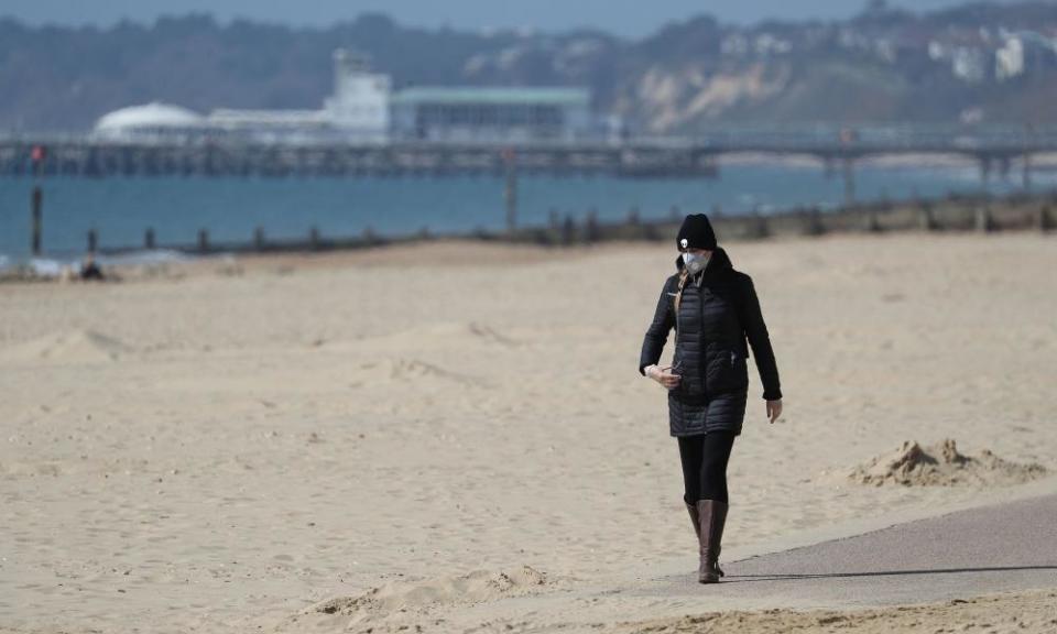 Boscombe beach near Bournemouth yesterday.